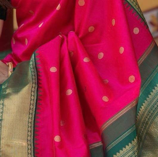 “Rajkumari Padmashree Emerald Zari Polka Heritage Silk Saree”