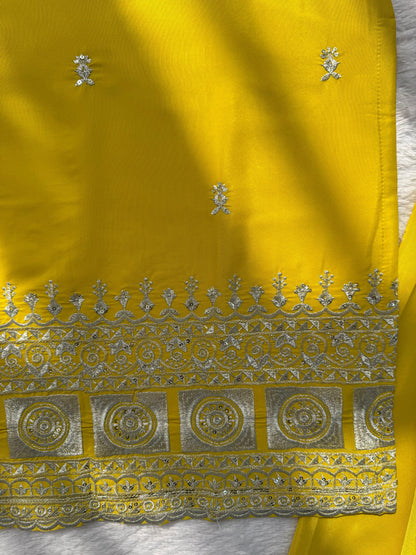 Sunshine Yellow Embroidered Kurta Sharara Set with Pink Dupatta
