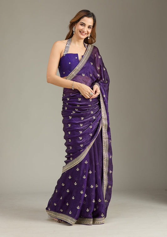 Midnight Royal Purple Buti Saree – Elegant Party Wear