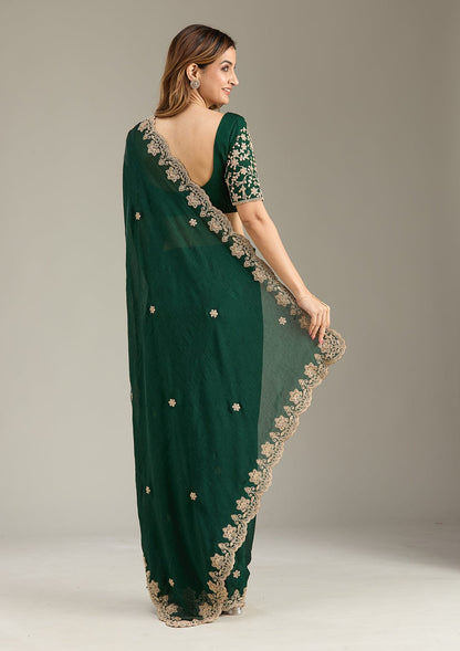 Royal Emerald Green Designer Saree for Women | Heavy Embroidered Border | Wedding & Festive Wear 2026 Latest Collection