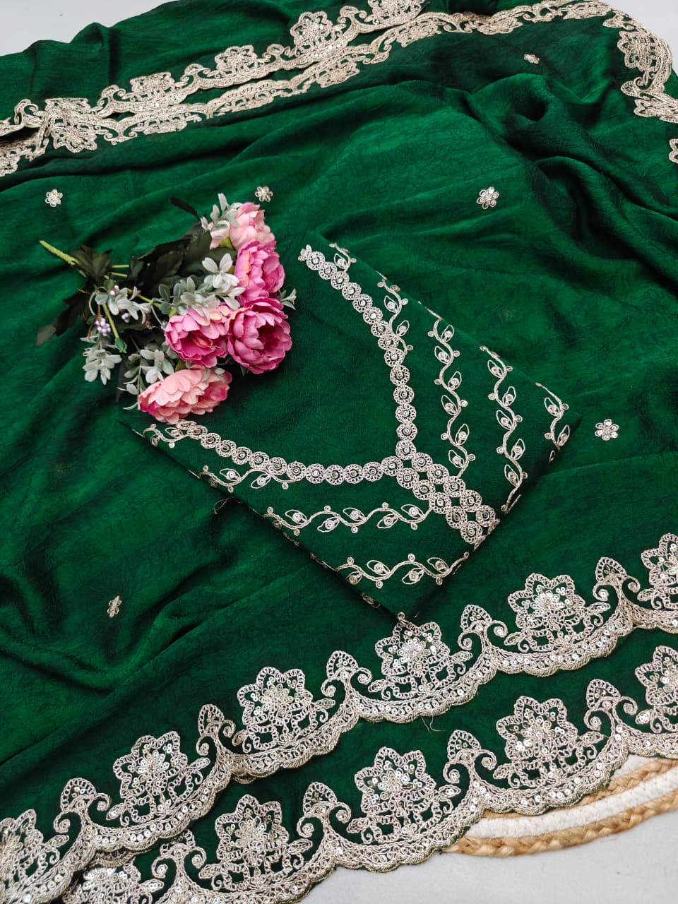 Royal Emerald Green Designer Saree for Women | Heavy Embroidered Border | Wedding & Festive Wear 2026 Latest Collection