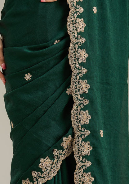 Royal Emerald Green Designer Saree for Women | Heavy Embroidered Border | Wedding & Festive Wear 2026 Latest Collection