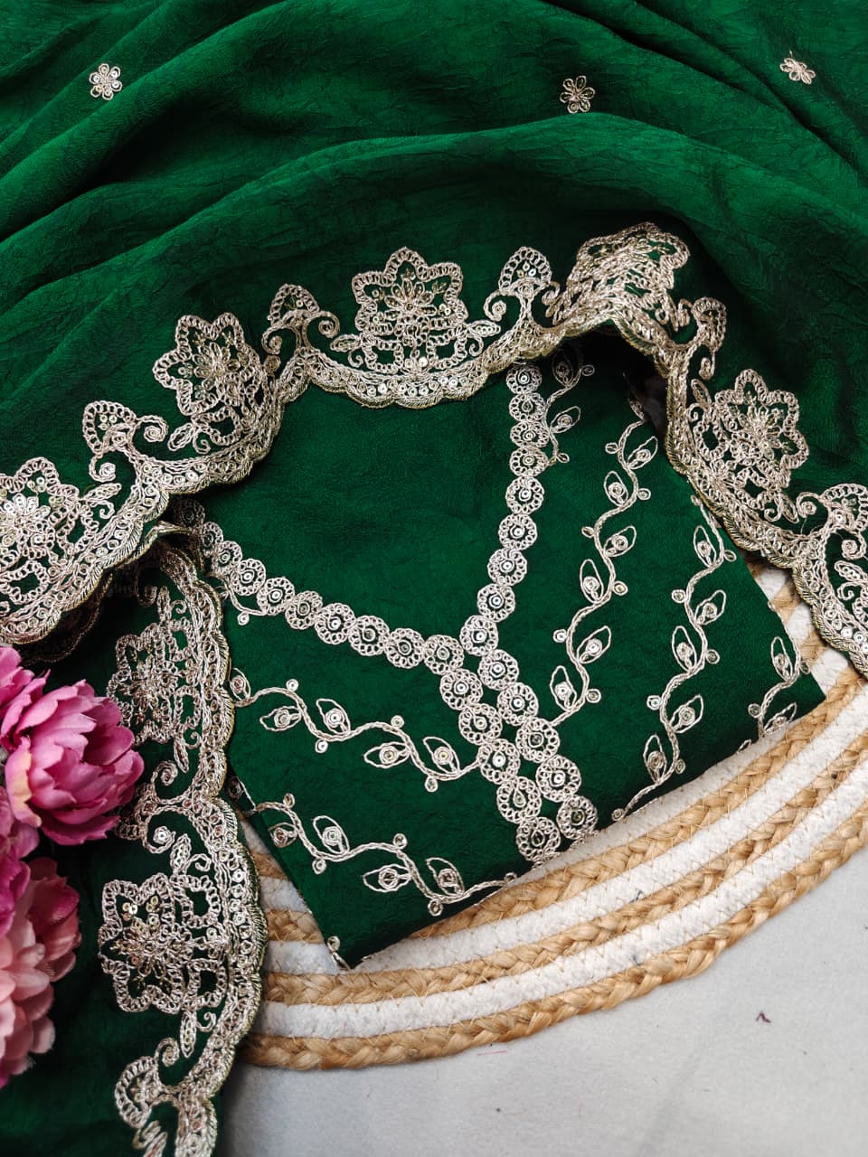 Royal Emerald Green Designer Saree for Women | Heavy Embroidered Border | Wedding & Festive Wear 2026 Latest Collection