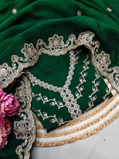 Royal Emerald Green Designer Saree for Women | Heavy Embroidered Border | Wedding & Festive Wear 2026 Latest Collection