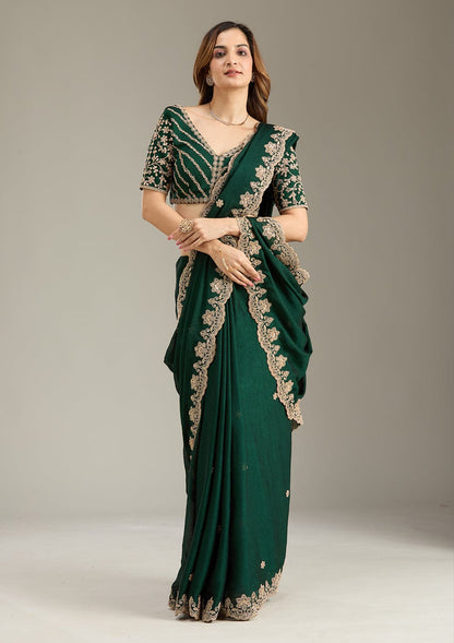 Royal Emerald Green Designer Saree for Women | Heavy Embroidered Border | Wedding & Festive Wear 2026 Latest Collection