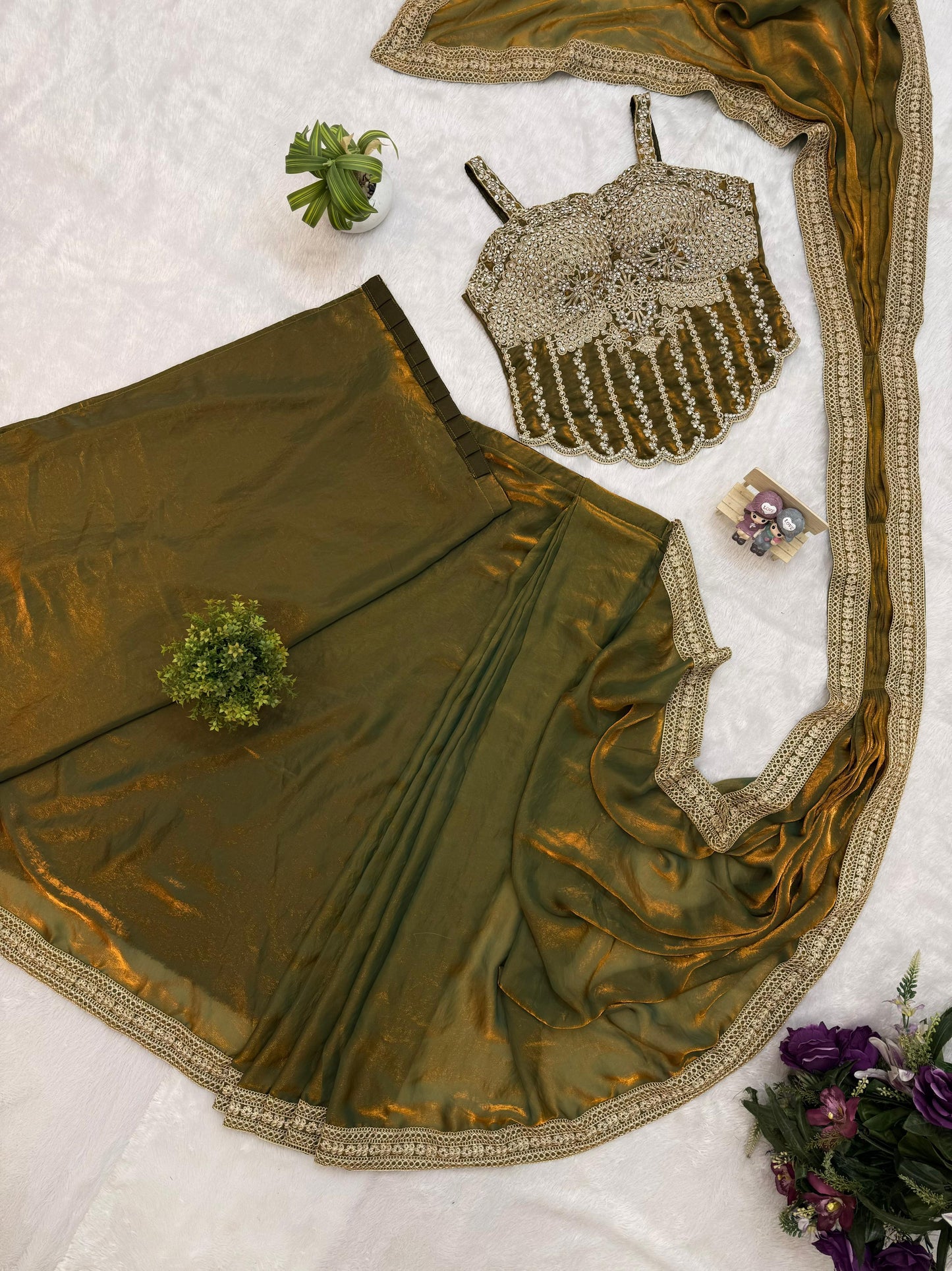 Brown & Gold Designer Saree with Embroidered Border | Festive & Wedding Saree