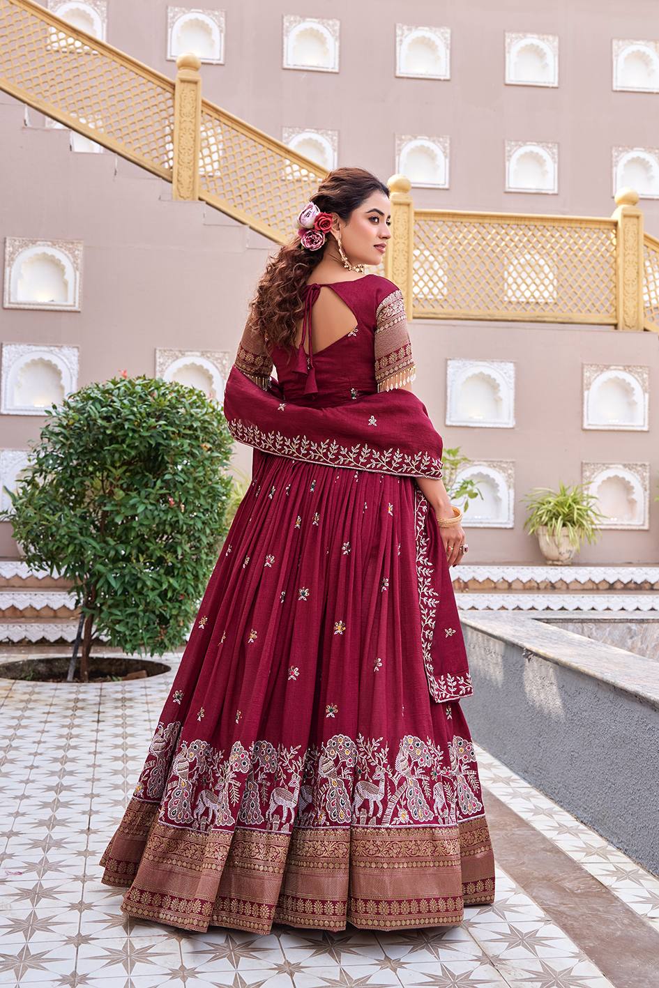 Rajwadi Royal Maroon Bridal Lehenga Choli With Dupatta
