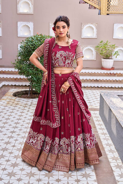Rajwadi Royal Maroon Bridal Lehenga Choli With Dupatta