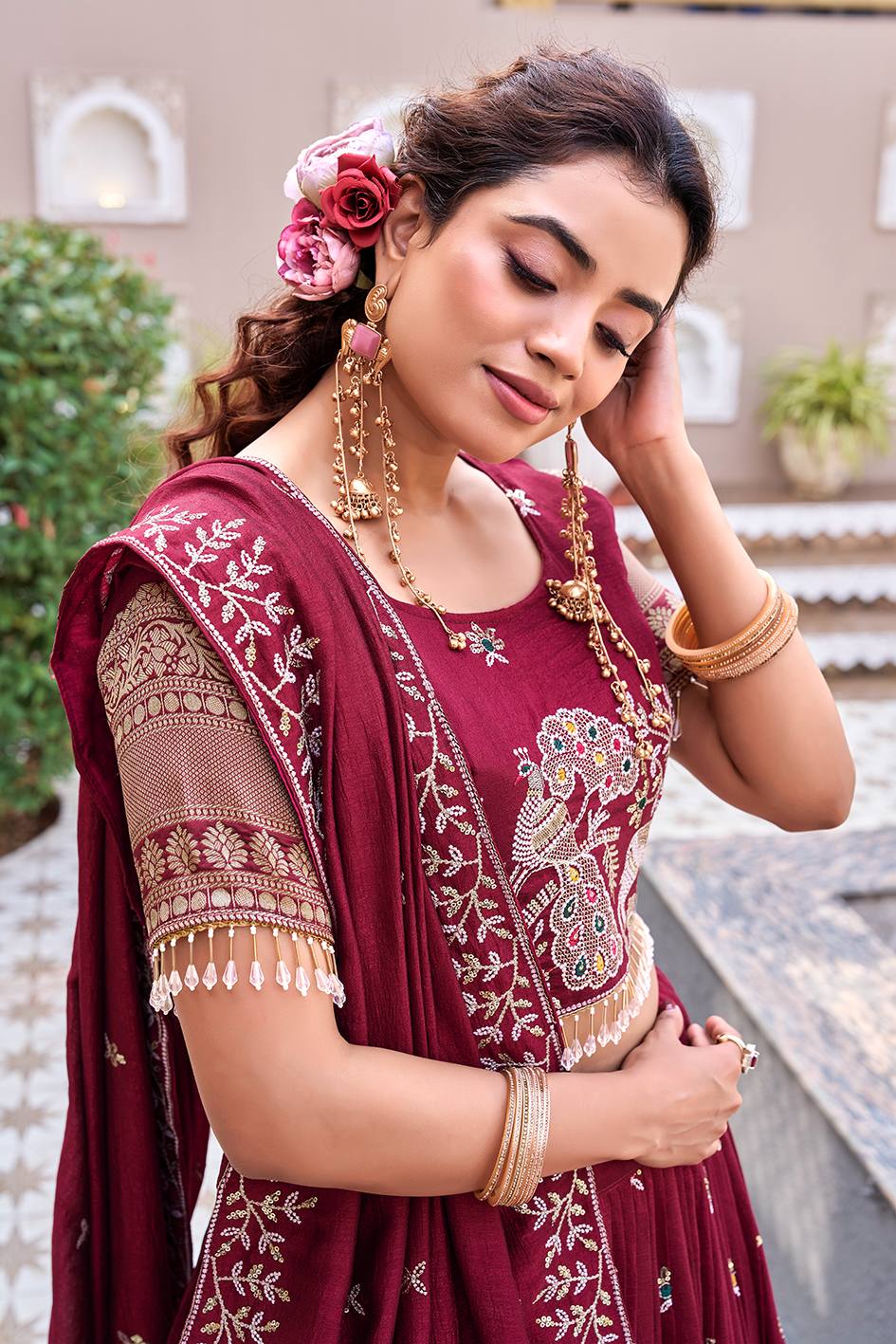Rajwadi Royal Maroon Bridal Lehenga Choli With Dupatta