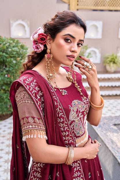 Rajwadi Royal Maroon Bridal Lehenga Choli With Dupatta