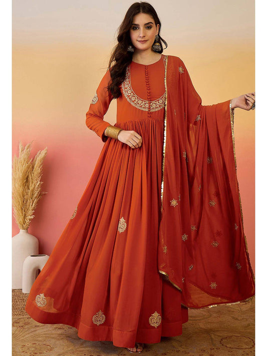 Elegant  Anarkali Gown with Embroidered Dupatta