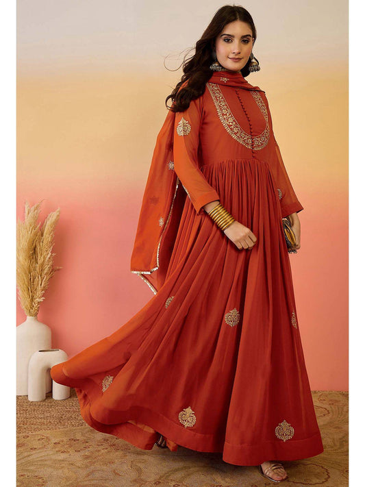 Elegant  Anarkali Gown with Embroidered Dupatta