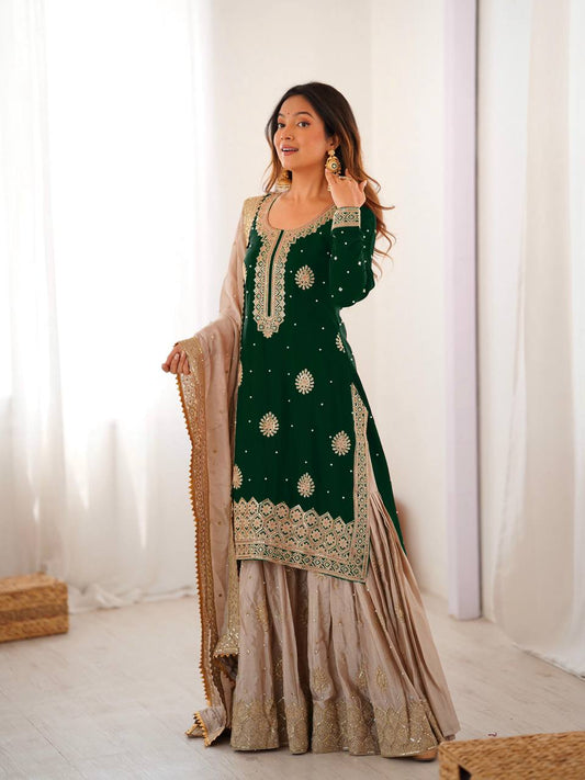 Emerald Embroidered Kurta Sharara Set with Dupatta