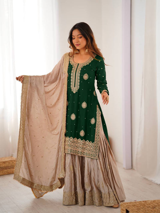 Emerald Embroidered Kurta Sharara Set with Dupatta