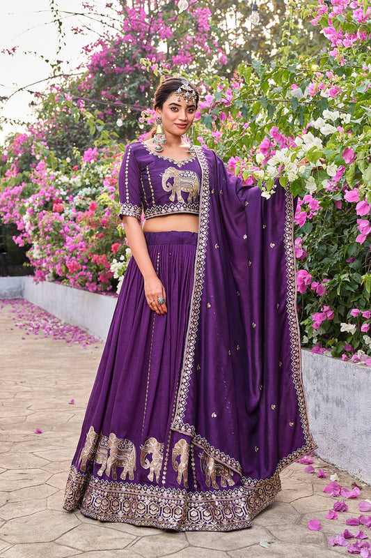 Vintage Rajputana Purple Lehenga Choli Dupatta Set