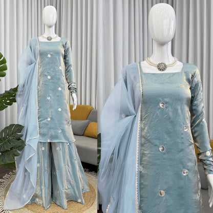 Powder Blue Silk Kurta Set with Plazo dupatta
