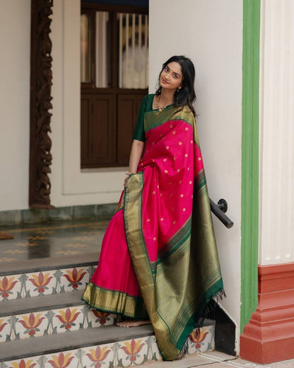 “Rajkumari Padmashree Emerald Zari Polka Heritage Silk Saree”