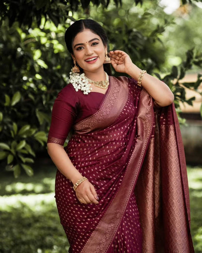 Exclusive Boutique Maroon Wedding Silk Saree with Antique Zari Weaving