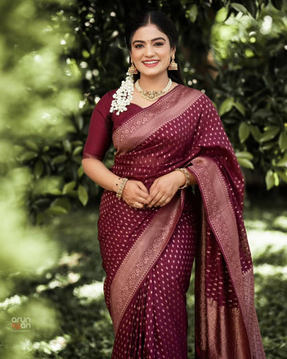 Exclusive Boutique Maroon Wedding Silk Saree with Antique Zari Weaving