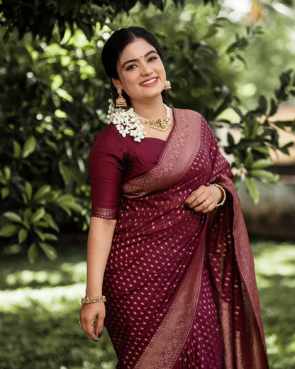 Exclusive Boutique Maroon Wedding Silk Saree with Antique Zari Weaving