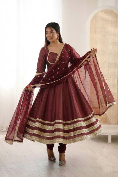 Maroon Embroidered Anarkali Suit Set with Dupatta – Elegant Festive Wear