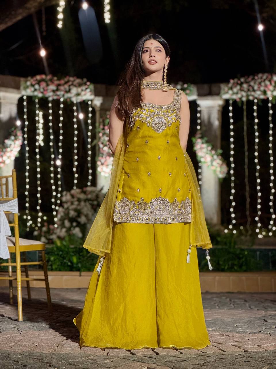 Padma Mustard Yellow Silk Blend Kurti Sharara Set