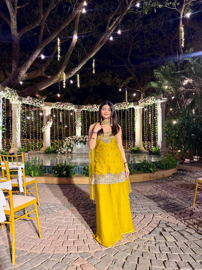 Padma Mustard Yellow Silk Blend Kurti Sharara Set