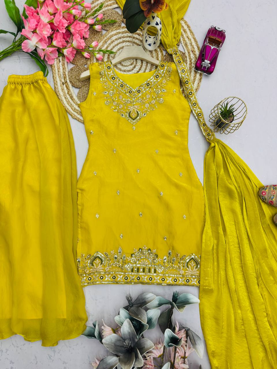 Padma Mustard Yellow Silk Blend Kurti Sharara Set