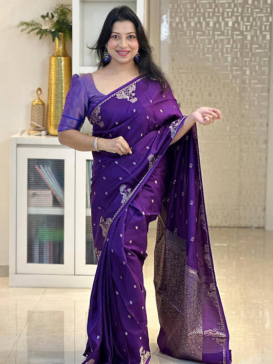 Designer Purple  Pure silk Banarasi  Saree with Elegant Zari Work | Festive & Wedding Wear
