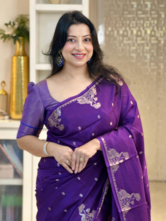 Designer Purple  Pure silk Banarasi  Saree with Elegant Zari Work | Festive & Wedding Wear