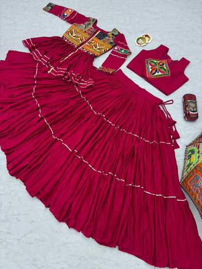 Navratri Special Rani Pink Koti Choli Lehenga Set for Women | Traditional Garba Outfit with Mirror Work