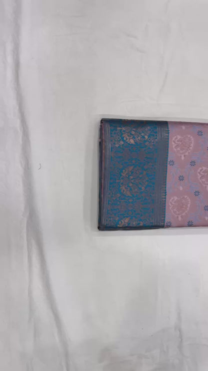 Vintage Rose & Deep Teal Handwoven Floral Grace Designers banarasi saree
