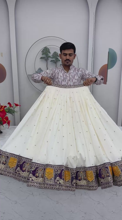 Royal Ivory & Red Embroidered Koti Lehenga Choli Set for Women | Wedding & Festive Wear Designer Lehenga