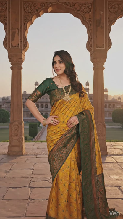 Vintage Rose & Deep Teal Handwoven Floral Grace Designers banarasi saree